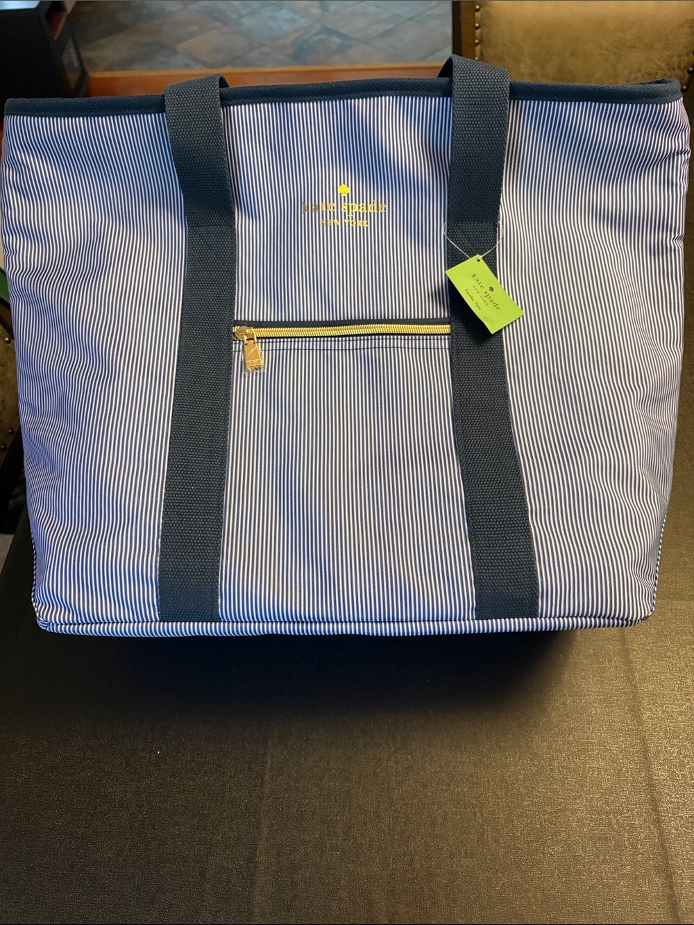Kate Spade New York's blue & white striped cooler bag